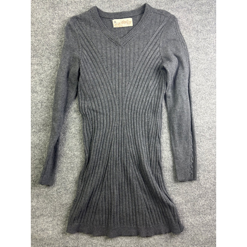 Aventura Ribbed Knit Sweater Dress Womens Medium Gray Wool Cashmere Silk Mini